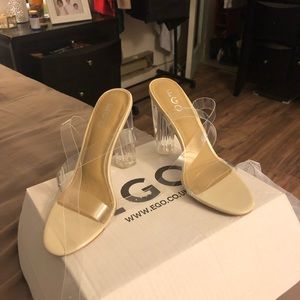 Nude heels with clear straps